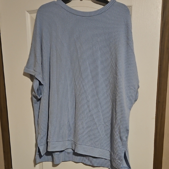 Light Blue Ribbed Knit Top - Picture 3 of 3